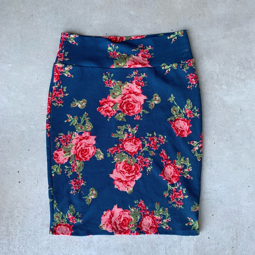 LulaRoe Blue & Pink Floral Pencil Skirt EUC